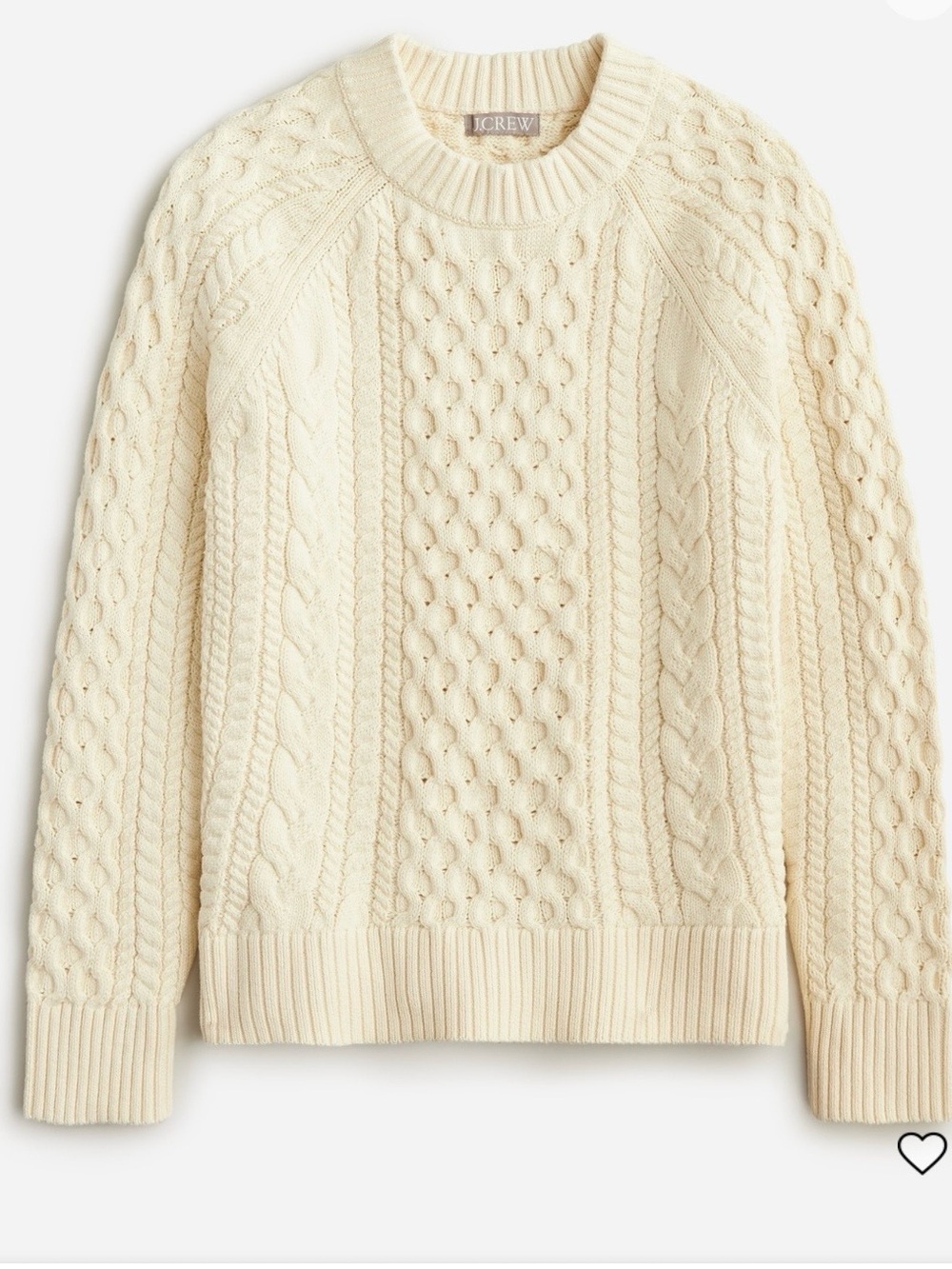 J.CREW Fisherman Cable Knit Crewneck Sweater Cream Women’s L Cotton